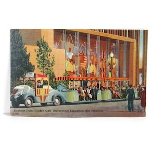 Vintage San Francisco California Linen Postcard Elephant Train. 1939 Golden Gate International Exposition
