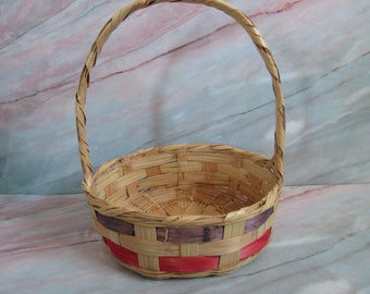 Vintage 1950s Hand Woven Traditional Mexican Wicker Easter Basket, Large Round Basket 13 1/2 Inches Tall, No. 3