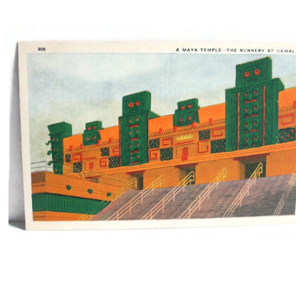 Vintage Linen Postcard 1933 Chicago World's Fair Postcard A Maya Temple The Nunnery At Uxmal 808