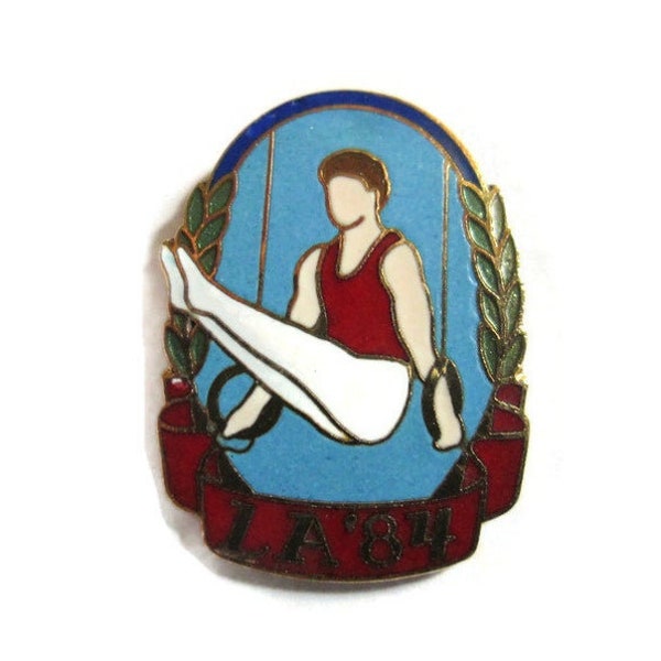 Vintage Olympic Pin, 1984 Summer Games, Los Angeles California USA, LA 84, Sport of Gymnastics, Still Rings