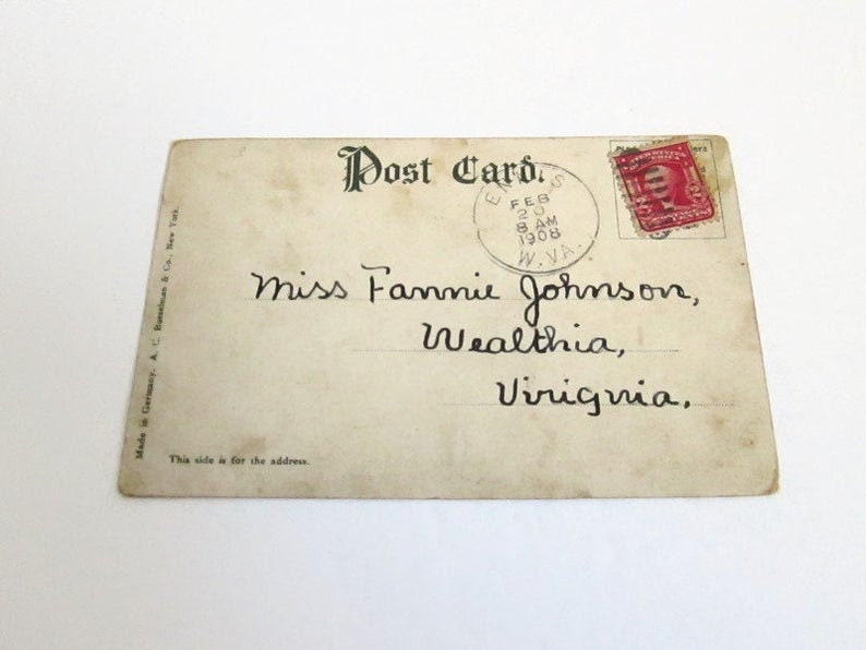 Vintage Antique Postcard 1908 Postmark Made in Germany A.C - Posted Stamped Used Bosselman Co Mailed from Ennis West Virginia