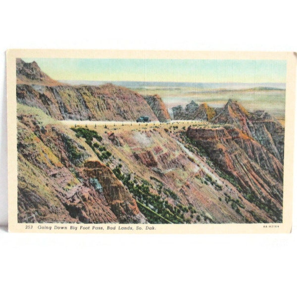 Vintage Linen Postcard Going Down Big Foot Pass Bad Lands South Dakota