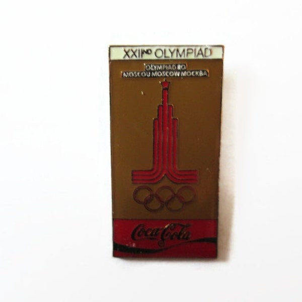 Vintage 1980 Moscow Russia Olympic Pin, Coca Cola Official Soft Drink, Historical Summer Poster Series, Coke Soda Pop