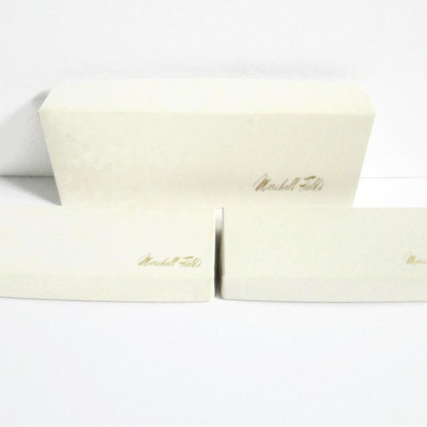 Three Small Marshall Field's Empty Gift Boxes White Boxes with Gold Cursive Letters