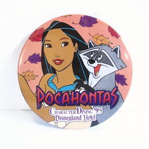 Vintage Walt Disney Button Pocahontas Character Dining '95 Disneyland Hotel in California 3 Inches