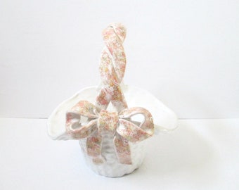 Ceramic Basket Handmade in Portugal by Studio Nova White with a Pastel Handle and Bow