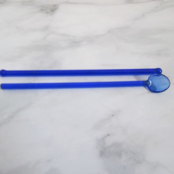 Vintage Cobalt Blue Glass Swizzle Sticks, One Drink Stirrer, One Cocktail Muddler Spoon, 6 Inches Long