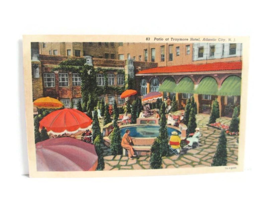Vintage Atlantic City New Jersey Linen Postcard Patio at Traymore