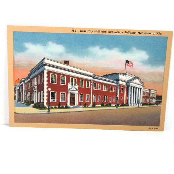 Vintage Montgomery Alabama Linen Postcard New City Hall and Auditorium Building