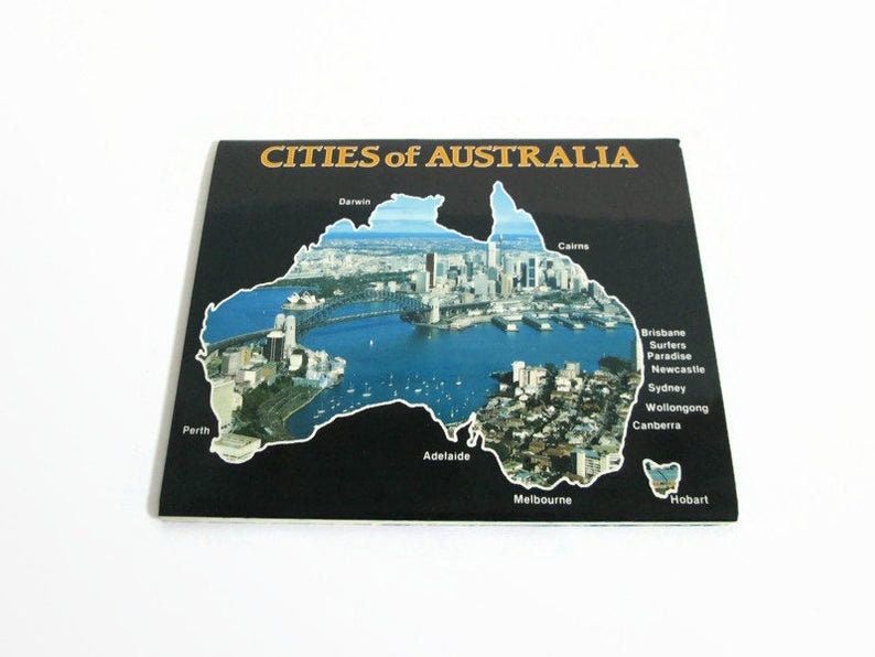 Adelaide Brisbane Cairns Canberra Darwin Hobart Melbourne Perth Sydney Vintage Cities of Australia Souvenir Folder 11 Views Covers Adelaide Brisbane Cairns Canberra Darwin Hobart Melbourne Perth Sydney Vintage Cities of Australia Souvenir Folder 11 Views Covers