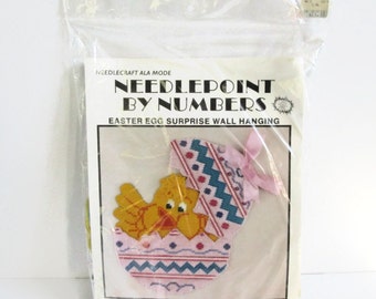 Easter Egg Surprise Wall Hanging, Needlecraft Ala Mode, Needlepoint By Numbers No C89-224, Holiday Decoration, Vintage Kit, Craft Supply