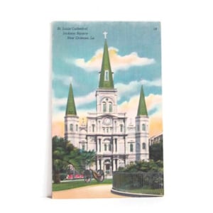Vintage Linen Postcard St. Louis Cathedral Jackson Square New Orleans Louisiana