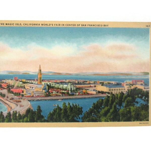 Vintage Linen Postcard The Magic Isle California World's Fair in Center of San Francisco Bay 163