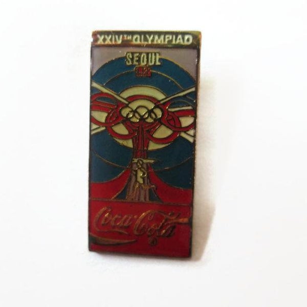 Vintage 1988 Seoul South Korea Olympic Pin, Coca Cola Official Soft Drink, Historical Summer Poster Series, Coke Soda Pop