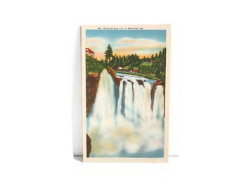 Vintage Washington Linen Postcard Snoqualmie Falls