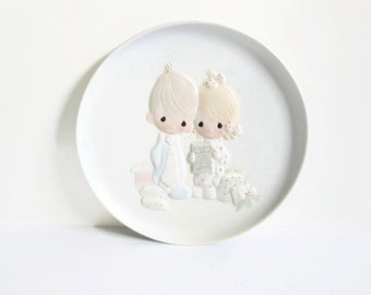 1982 Precious Moments Porcelain Plate Our First Christmas Together E-2378 Jonathan and David Husband and Wife