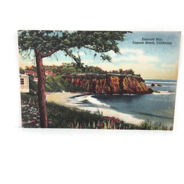 Vintage Linen Postcard Laguna Beach California Emerald Bay