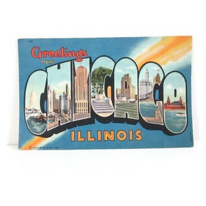 Vintage Linen Postcard Greetings from Chicago Illinois