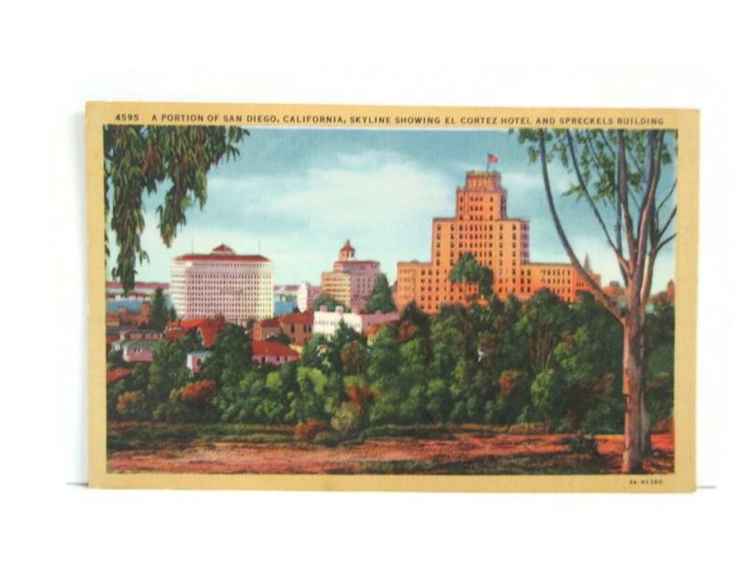 Vintage California Linen Postcard A Portion of San Diego Skyline ...