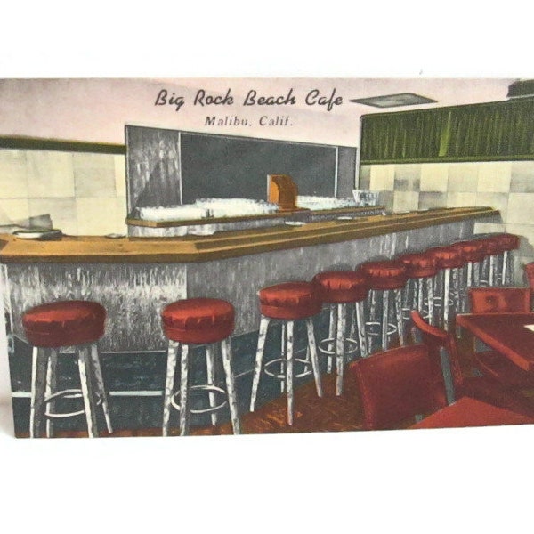 Vintage Linen Postcard Big Rock Beach Cafe Malibu California