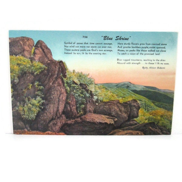 Vintage Linen Postcard Blue Shine Poem by Ruby Altizer Roberts