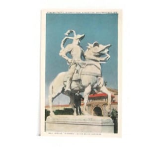 Antique Postcard 1915 Panama Pacific International Exposition San Francisco. 1927 Statue of Pizarro In The South Gardens