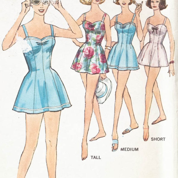 1950s / 1960s Bathing Suit Pattern with Skirt, Sweetheart Neckline & Princess Seams Vintage Sewing Pattern Simplicity 4480 Size 16 Bust 36