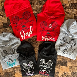 Mickey Minnie Matching Hoodies, Disney Inspired Custom Name, Tribal Shaka Mickey, Hang Loose Aloha, Family Matching Disney Vacation Sweater