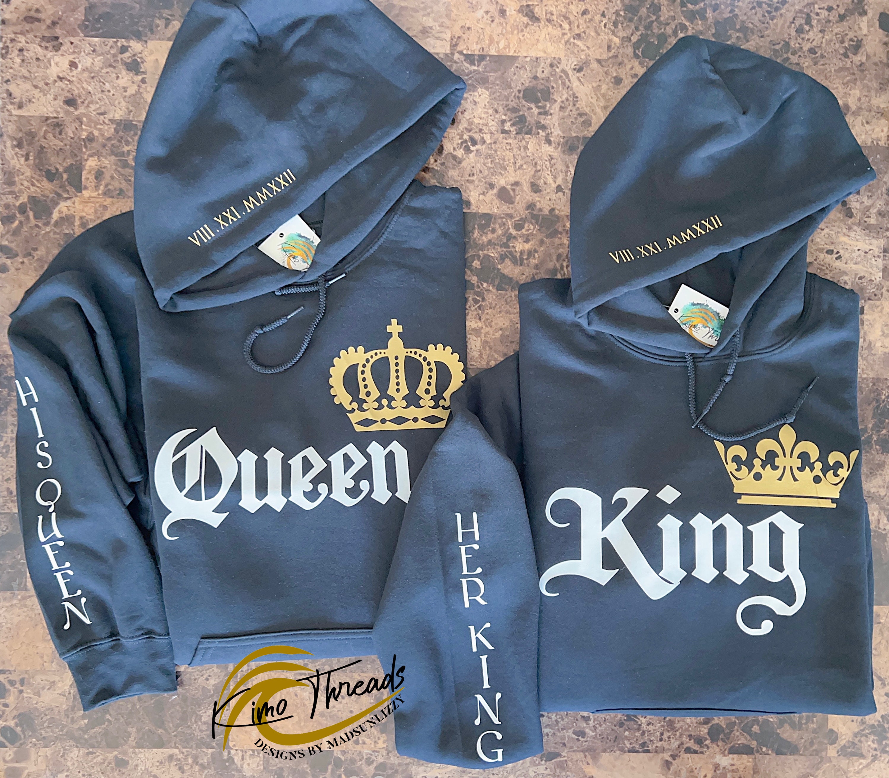 King and top queen hoodies blue
