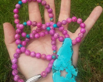 Gorgeous turquoise with pink jasper stone beads.