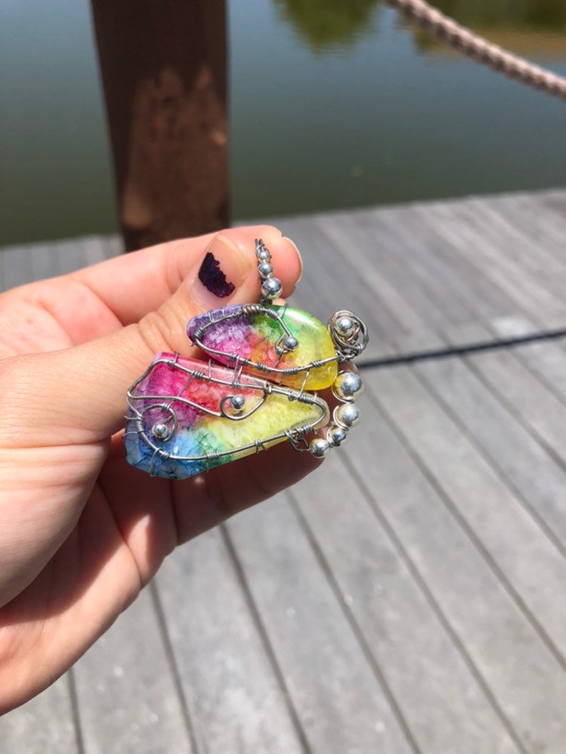 Butterfly Rainbow Solar Quartz Crystal Pendant Necklace. Colorful Quartz // Butterfly // Wire Wrapped. image 6