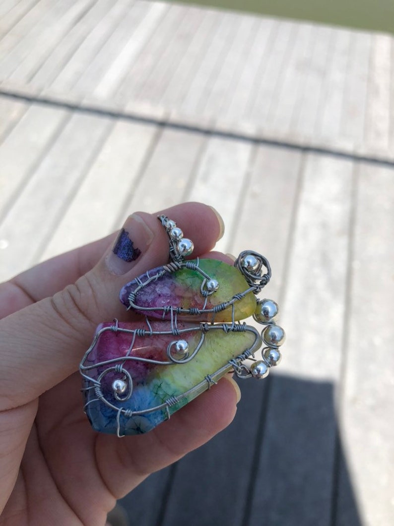 Butterfly Rainbow Solar Quartz Crystal Pendant Necklace. Colorful Quartz // Butterfly // Wire Wrapped. image 8