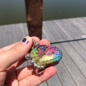 Butterfly Rainbow Solar Quartz Crystal Pendant Necklace. Colorful Quartz // Butterfly // Wire Wrapped. image 5