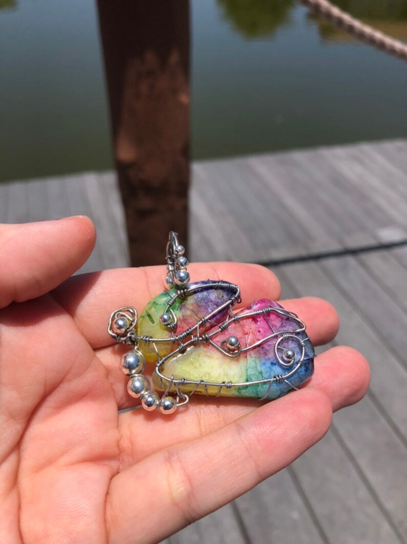 Butterfly Rainbow Solar Quartz Crystal Pendant Necklace. Colorful Quartz // Butterfly // Wire Wrapped. image 2