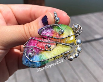 Butterfly Rainbow Solar Quartz Crystal Pendant Necklace. Colorful Quartz // Butterfly // Wire Wrapped.