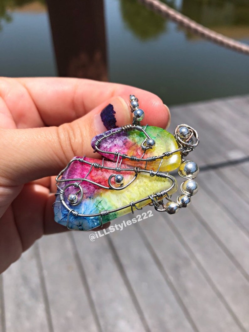 Butterfly Rainbow Solar Quartz Crystal Pendant Necklace. Colorful Quartz // Butterfly // Wire Wrapped. image 1