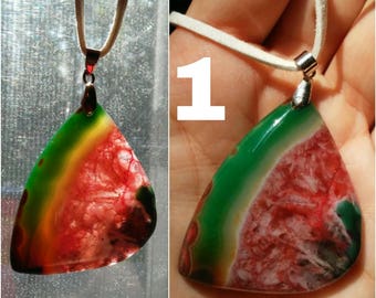 Gorgeous Watermelon Agate Geode Crystal Pendant Necklace. 10 different kinds to choose from.