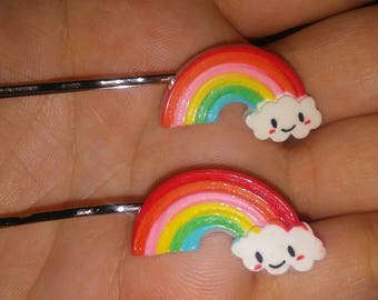 2 tęczowe spinki do włosów.