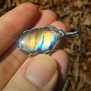 Colorful labradorite wire wrap pendant necklace. image 1