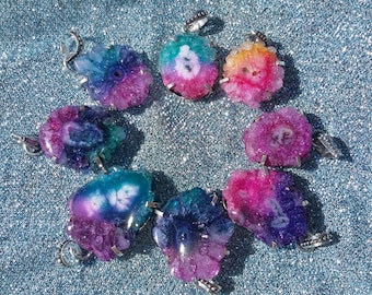 Rainbow Solar Quartz, Silver Pendant necklace 4 different kinds to choose from.