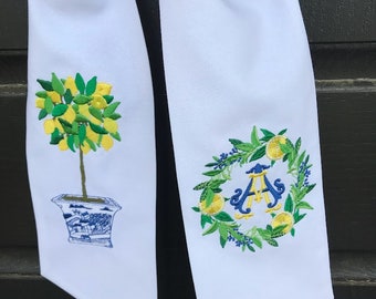Lemon Topiary Wreath Sash, Monogrammed Lemon Wreath Sash