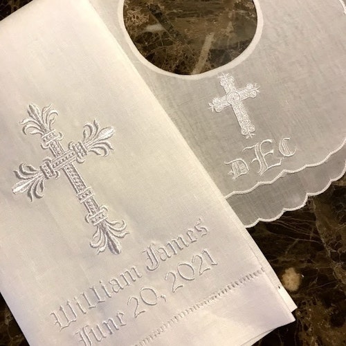 Baptism/christening Gift Baby Bib Linen Guest Towel Baby Etsy
