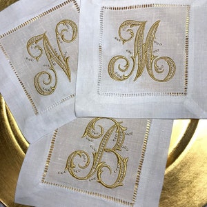 Monogrammed Linen Cocktail Napkins, Ornate Monogrammed Cocktail Napkins, Coasters