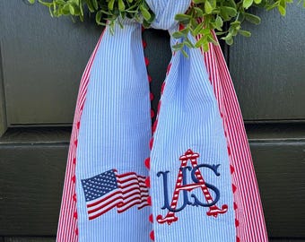 Patriotic Wreath Sash with Rick Rack, Memorial Day Wreath Sash, 4th of July Wreath Sash