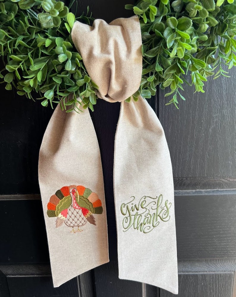 Thanksgiving Wreath Sash, Chic Turkey Wreath Sash image 1