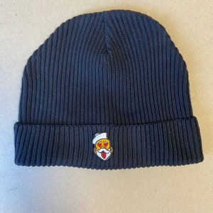 Black Embroidered Sailor Beanie / Organic Cotton