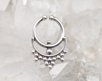 Sterling Silver Fake Septum Ring, Ornate Nose Cuff