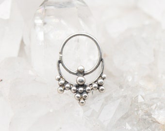 Sterling Silver Crescent Moon Nose Ring, Ornate Septum Jewelry