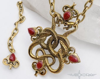 Gold Chain Snake Necklace with Red Coral Inlay, snake jewelry, snake charm, belly dance necklace, gothic necklace, renaissance necklace