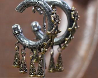 Silver Gold Ear Weights, Tassel Dangle Earrings (00 Gauge)
